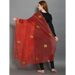 Blooms The Hibiscus Red Organza Phulkari Embroidered Dupatta