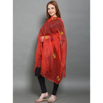 Blooms The Hibiscus Red Organza Phulkari Embroidered Dupatta