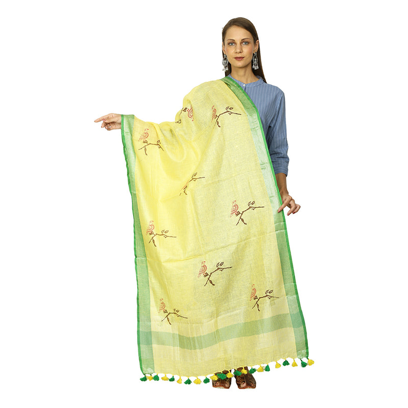 Noble Style Linnen Beautiful Dupatta With Block Painting