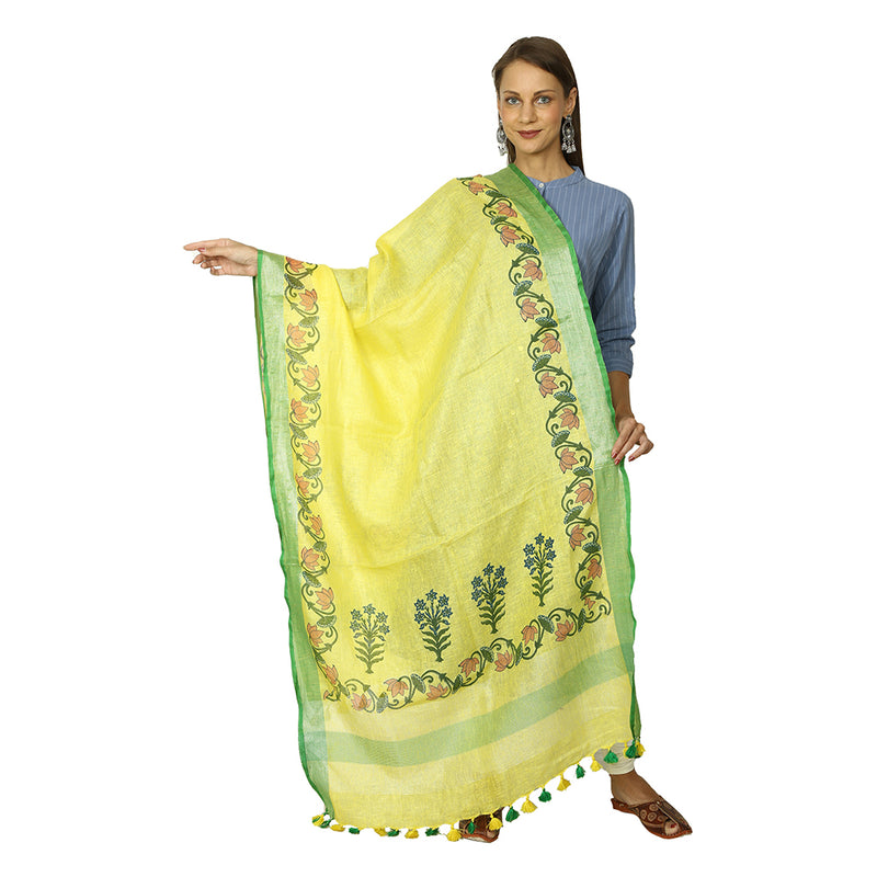 Noble Style Linnen Dupatta With Block Prints