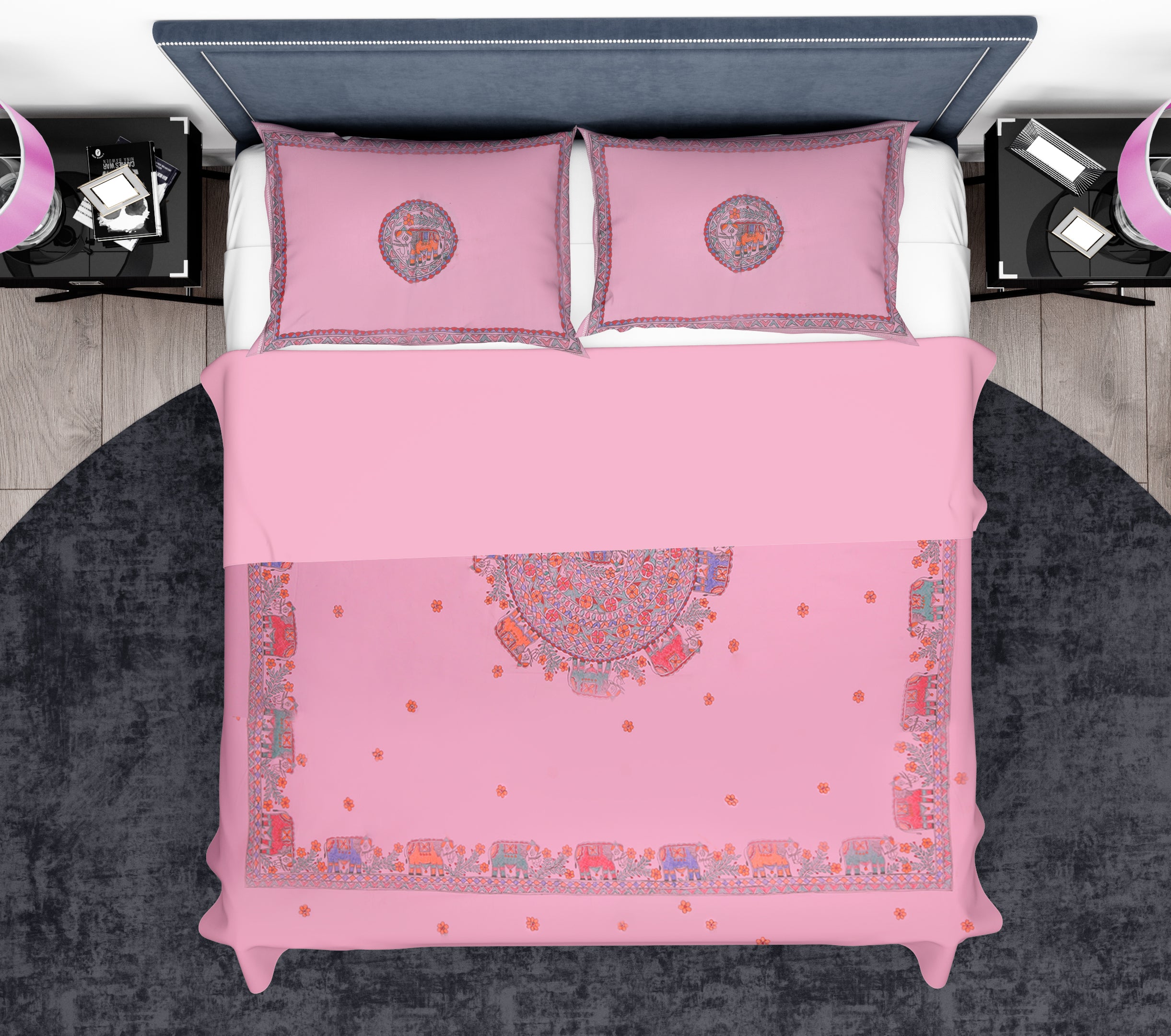 Pink World Madhubani Queen Size Bedsheet