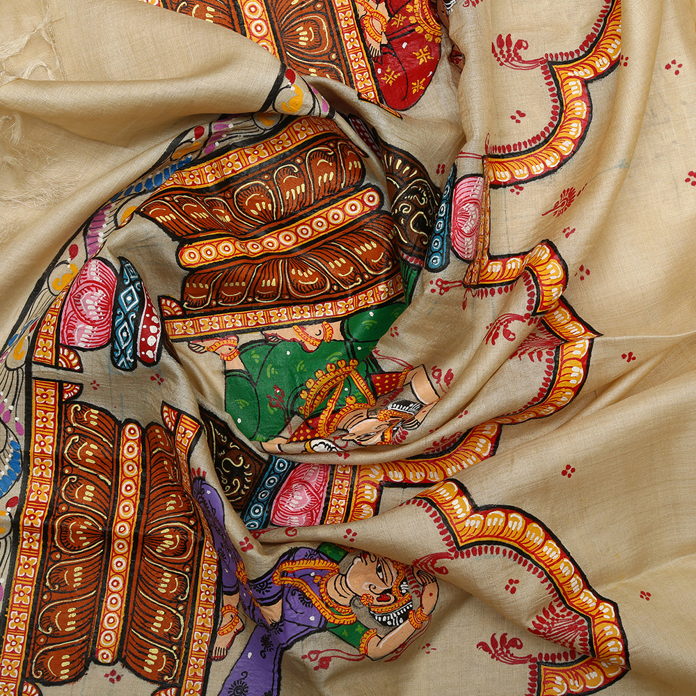 Ethereal Ethnic Glory Pattachitra Tussar Silk Duppatta