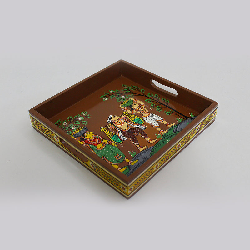 A Windy Day Brown Pattachitra Tray