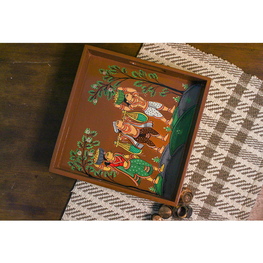 A Windy Day Brown Pattachitra Tray