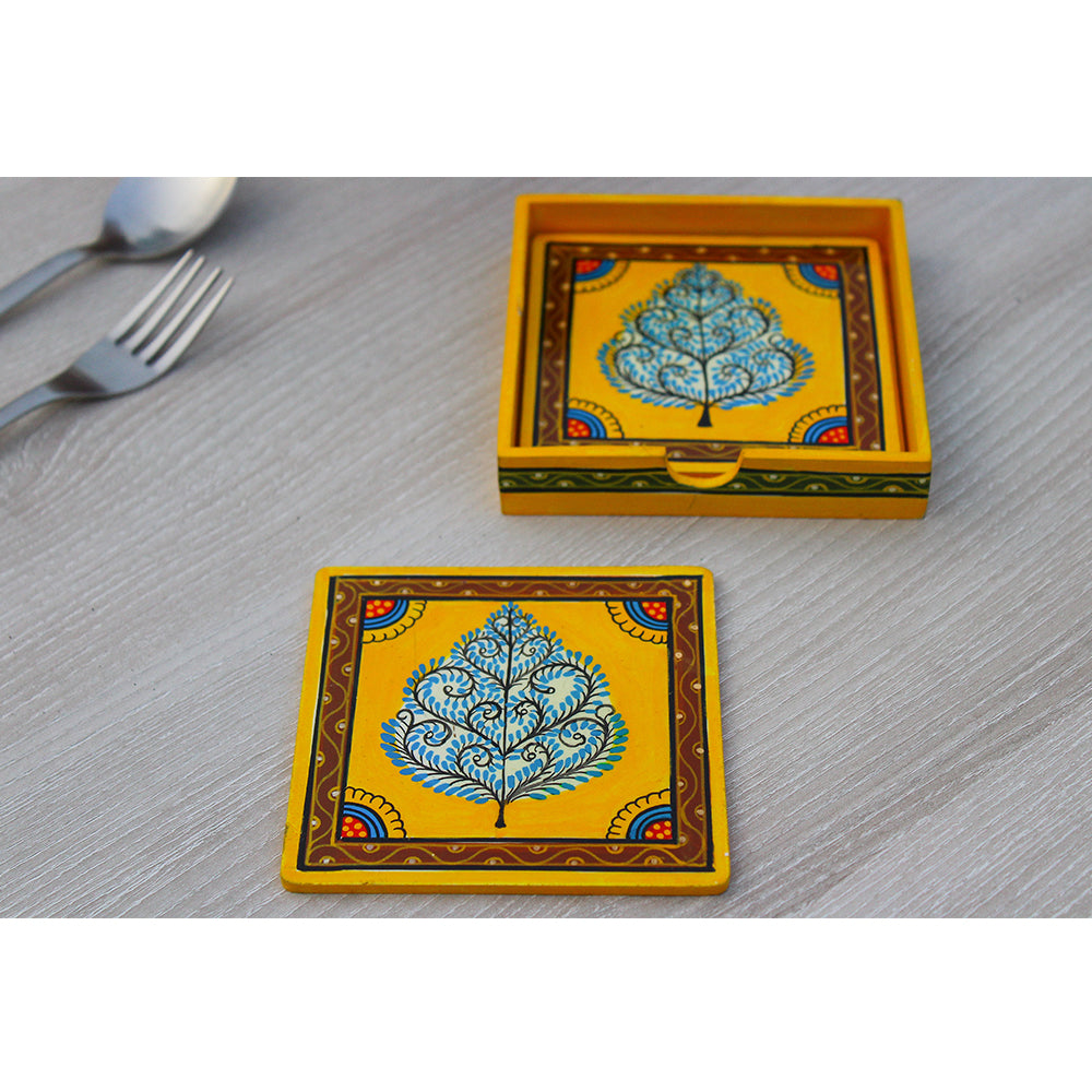 Garnished Leaf Pattachitra Coasters