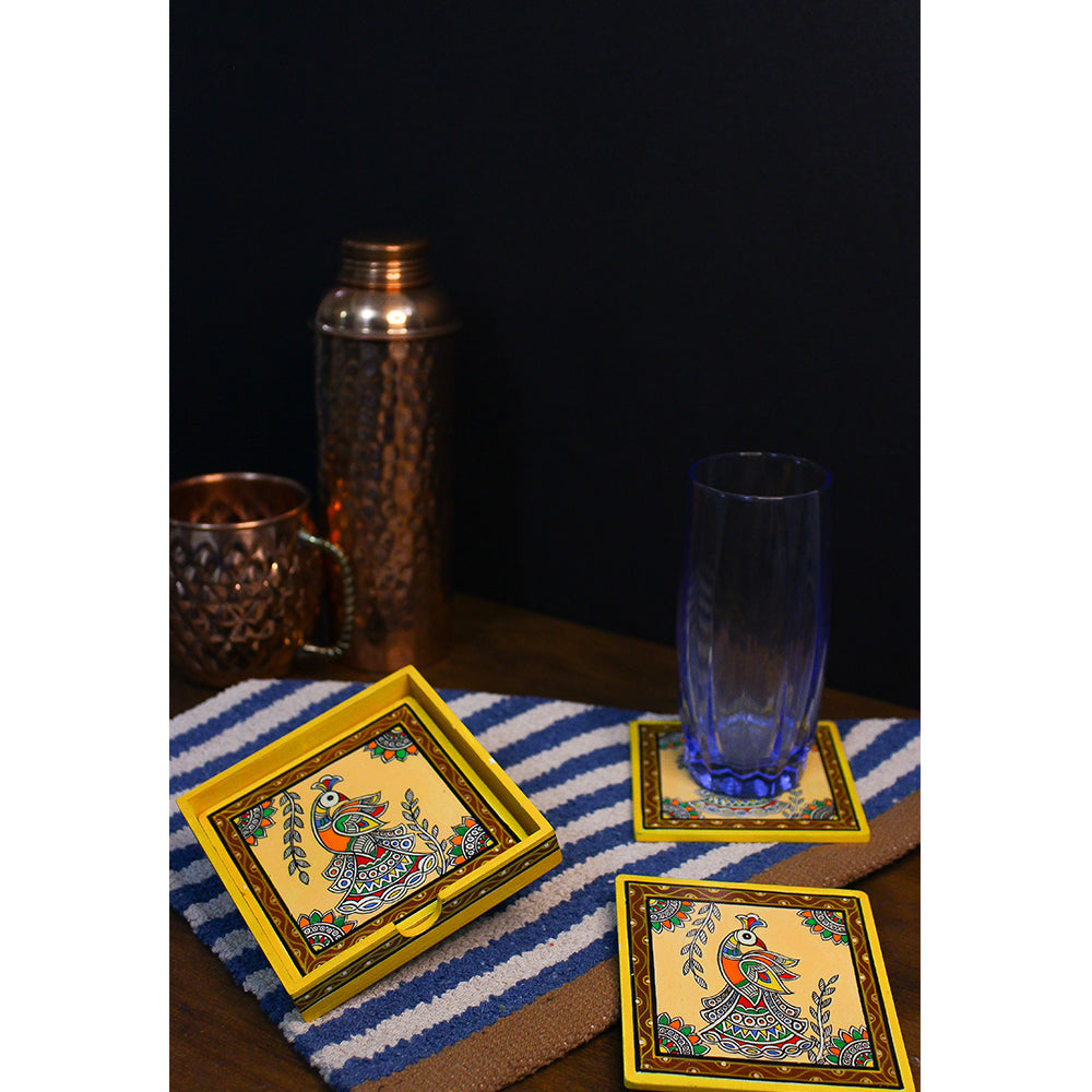 Feathered Friend Pattachitra Coasters