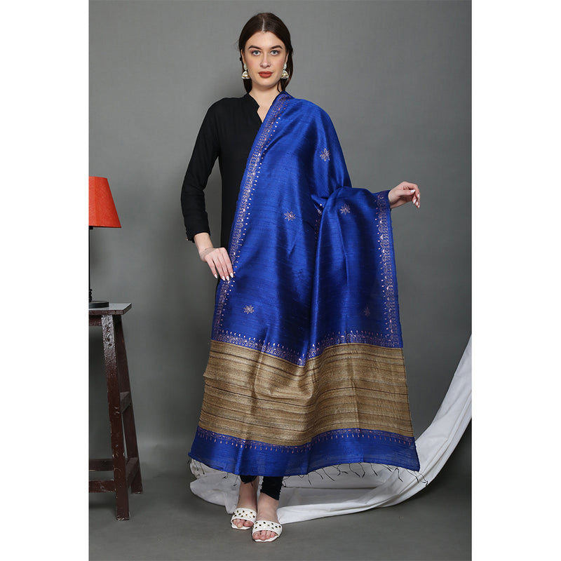 Royal Blue Madhubani Silk Dupatta