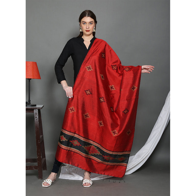 Silk Hand Woven Red Dupatta