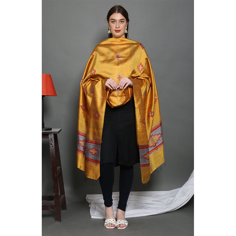 Silk Hand Woven Yellow Dupatta