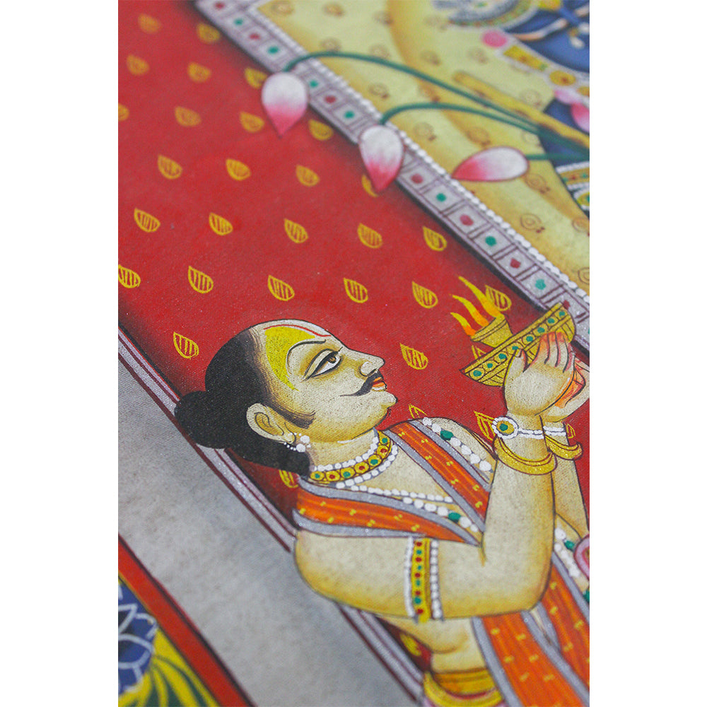 Pichwai Painting Print Shrinathji Aarti Darshan with Goswamis