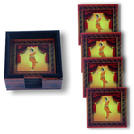 Annuttama Combo Dancing Lady Printed Madhubani Tray and Coaster Set (12x8 inch)