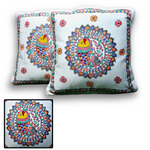 Annuttama Circular Rangoli Fishery Motifs Madhubani Cotton Cushion Cover (16 x 16 inch) Set of 2