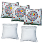 Annuttama Circular Rangoli Fishery Motifs Madhubani Cotton Cushion Cover (16 x 16 inch) Set of 2