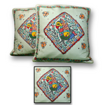 Annuttama Awesome Peacock & Fish Motifs Madhubani Tusser Silk Cushion Cover (16 x 16 inch) - Set of 2