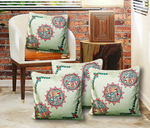 Annuttama Rising Sun and Fish Flowery Motifs Madhubani Tusser Silk Cushion Cover (16 x 16 inch) - Set of 2