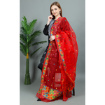 RED ORGANZA PHULKARI EMBROIDERED DUPATTA