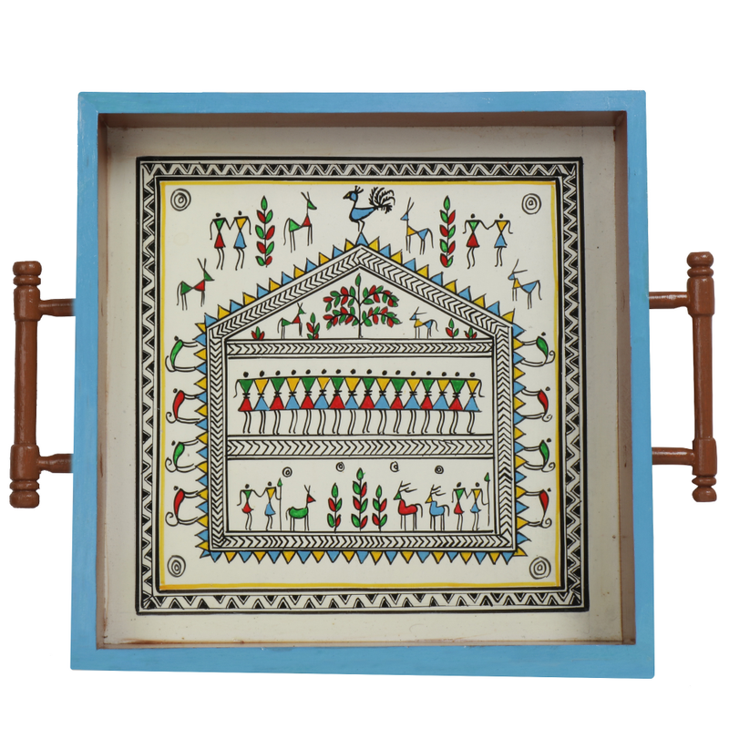 Annuttama Wood & Ply Warli Art Serving Tray| Soporifically Glamourous Tribal Art On Tray|
