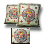 Annuttama Awesome Couple Fish Motifs Madhubani Tusser Silk Cushion Cover (16 x 16 inch) - Set of 2