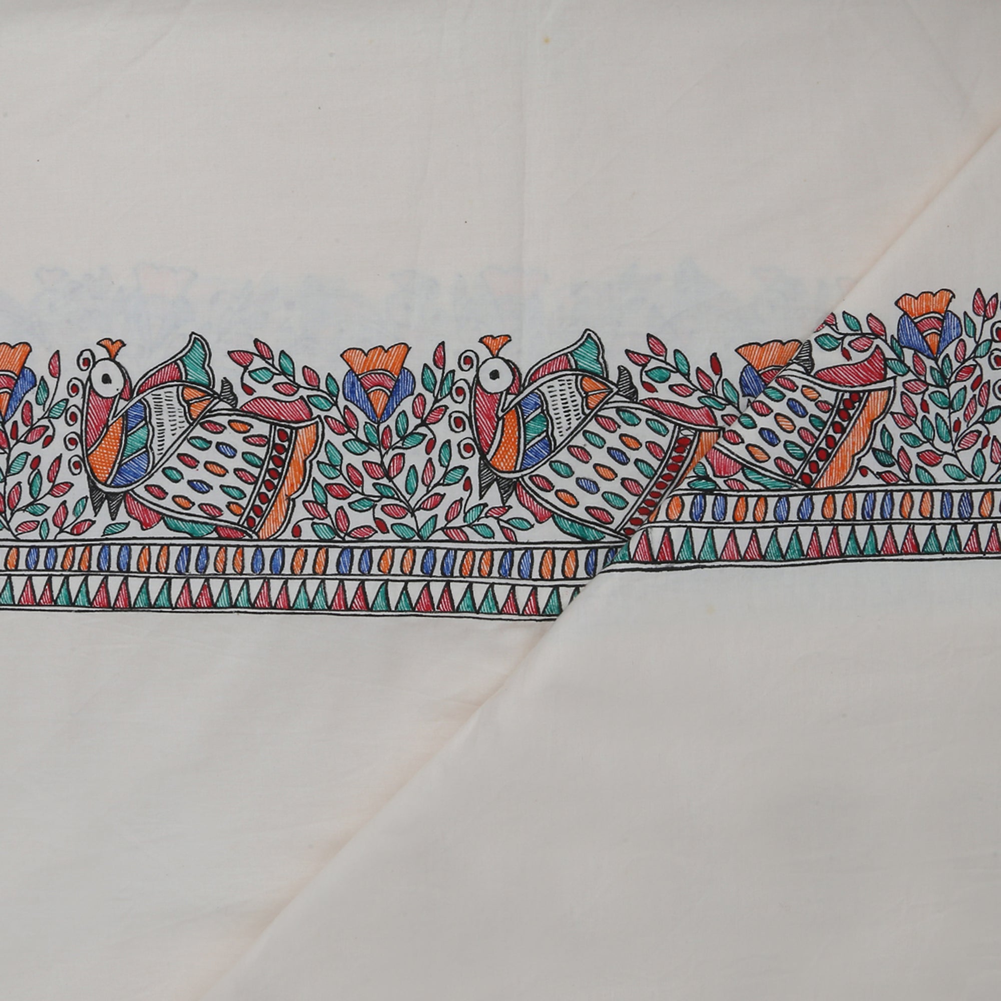 Embellishing Patterned Madhubani King Size Bed Sheet