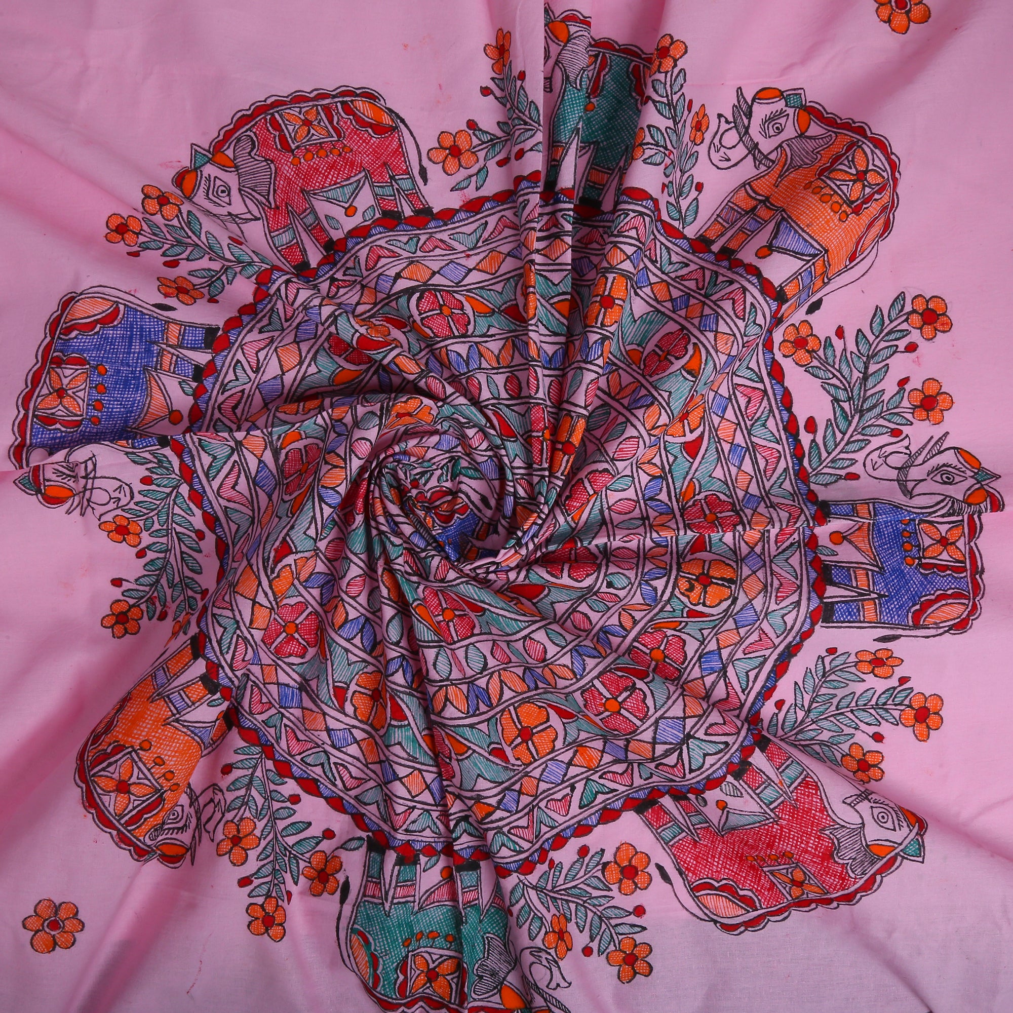 Pink World Madhubani Queen Size Bedsheet