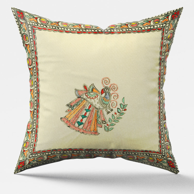 Annuttama Handmade Madhubani Cotton Cushion Cover (16x16 inch) (Set of 2)